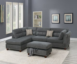 Sectional sofa Slate Color Velvet Fabric Reversible Chaise Sofa Sectional w Pillows Cocktail Storage Ottoman 3pc Set - Home Elegance USA