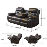 Reclining upholstered manual puller in faux leather, Brown 85.83*38.58*40.16 - Home Elegance USA