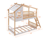 Twin Over Twin Bunk Bed Wood Bed with Roof, Window, Ladder ( Natural )(OLD SKU :LP000008AAD) - Home Elegance USA