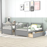 Twin over Twin Wood Bunk Bed with Two Drawers - Gray - Home Elegance USA