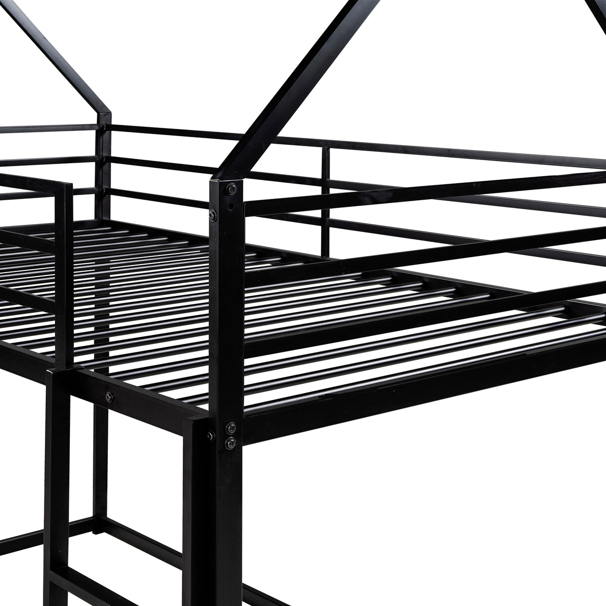 Twin over Twin House Bunk Bed with Built-in Ladder,Black - Home Elegance USA