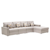 Nolan Beige Linen Fabric 4Pc Reversible Sectional Sofa Chaise with Pillows and Interchangeable Legs - Home Elegance USA