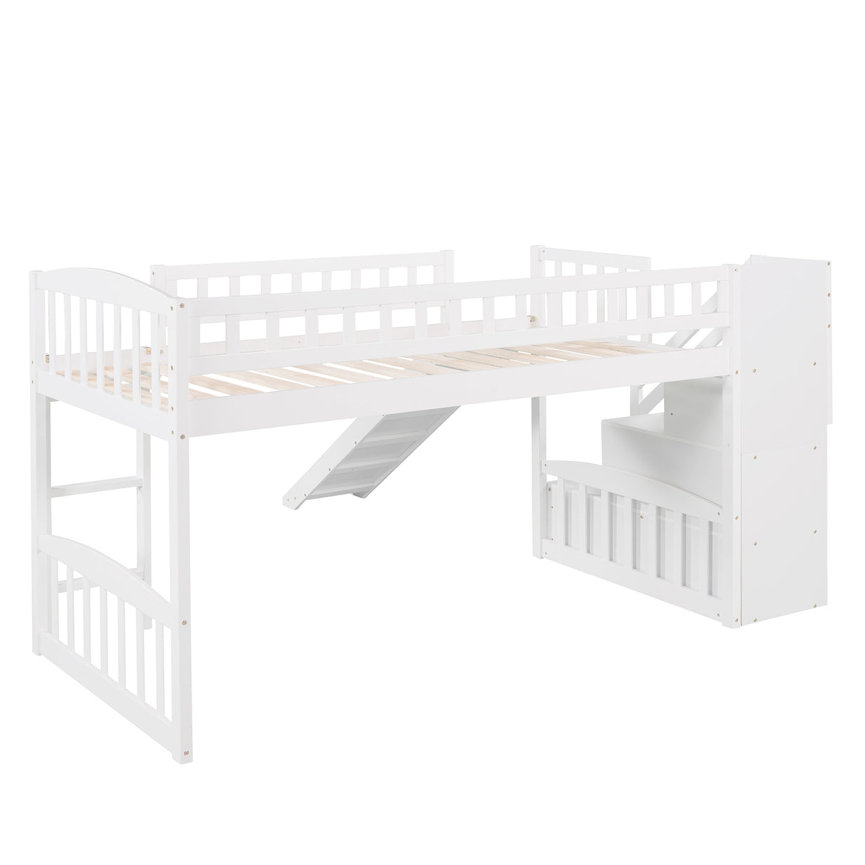 Stairway Twin Size Loft Bed with Two Drawers and Slide, White（OLD SKU:LP000515AAK） - Home Elegance USA