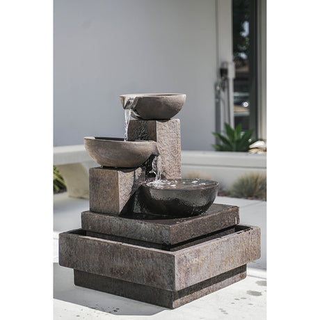 35.4" Tranquility Cement Outdoor Garden Fountain with 3-Tier Cistern Water Feature Decoration for Patio & Backyard