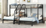 Metal Twin over Twin & Twin Bunk Bed, Triple Bunk Bed with Storage Shelves Staircase, Black - Home Elegance USA