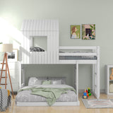 Wooden Twin Over Full Bunk Bed, Loft Bed with Playhouse, Farmhouse, Ladder and Guardrails, White( old sku: LT000027AAK ) - Home Elegance USA