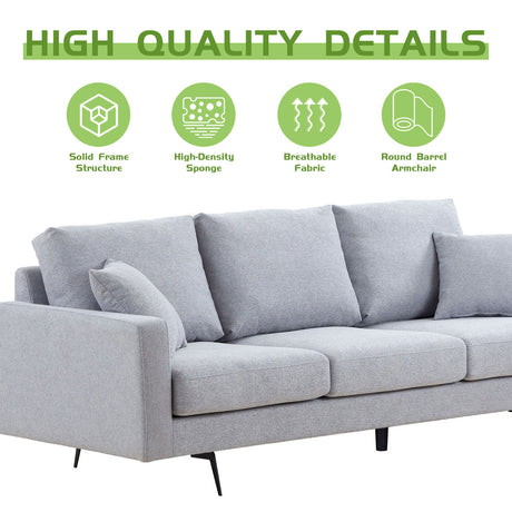 Modern Three Seat Sofa Couch with 2 Pillows, Light Grey Perfect for Every Occasion Home Elegance USA