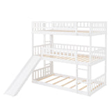 Twin-Over-Twin-Over-Twin Triple Bed with Built-in Ladder and Slide, Triple Bunk Bed with Guardrails, White(OLD SKU: LP000051AAK) - Home Elegance USA