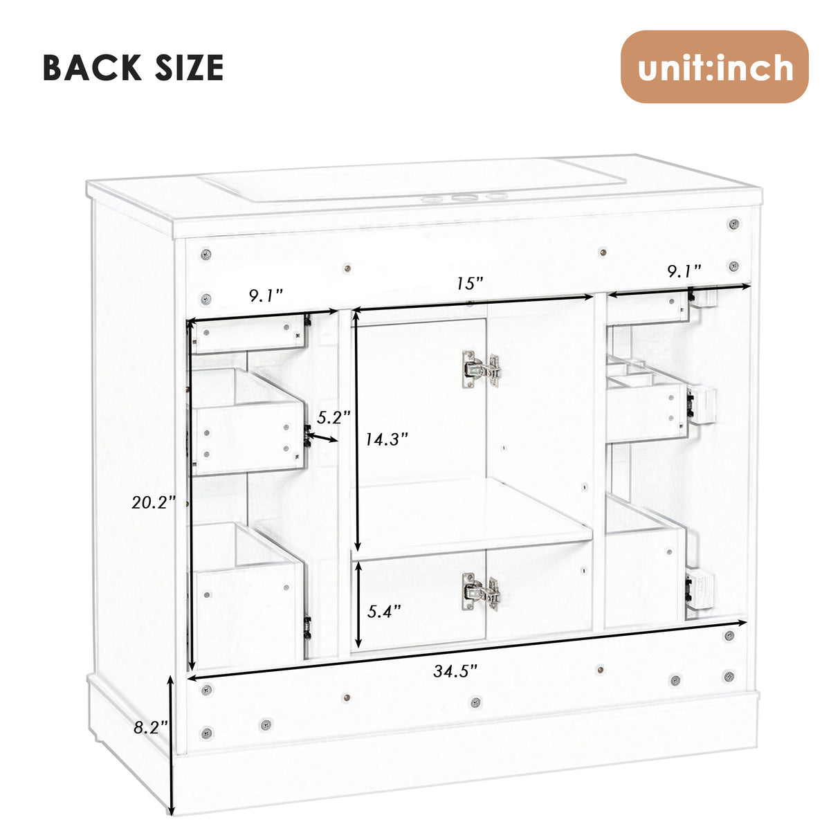 36" Bathroom Vanity with Sink Combo, One Cabinet and Six Drawers, Solid Wood and MDF Board, White - SY999404AAK - image - 12