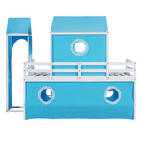 Twin Size Bunk Bed with Slide Blue Tent and Tower - Blue - Home Elegance USA