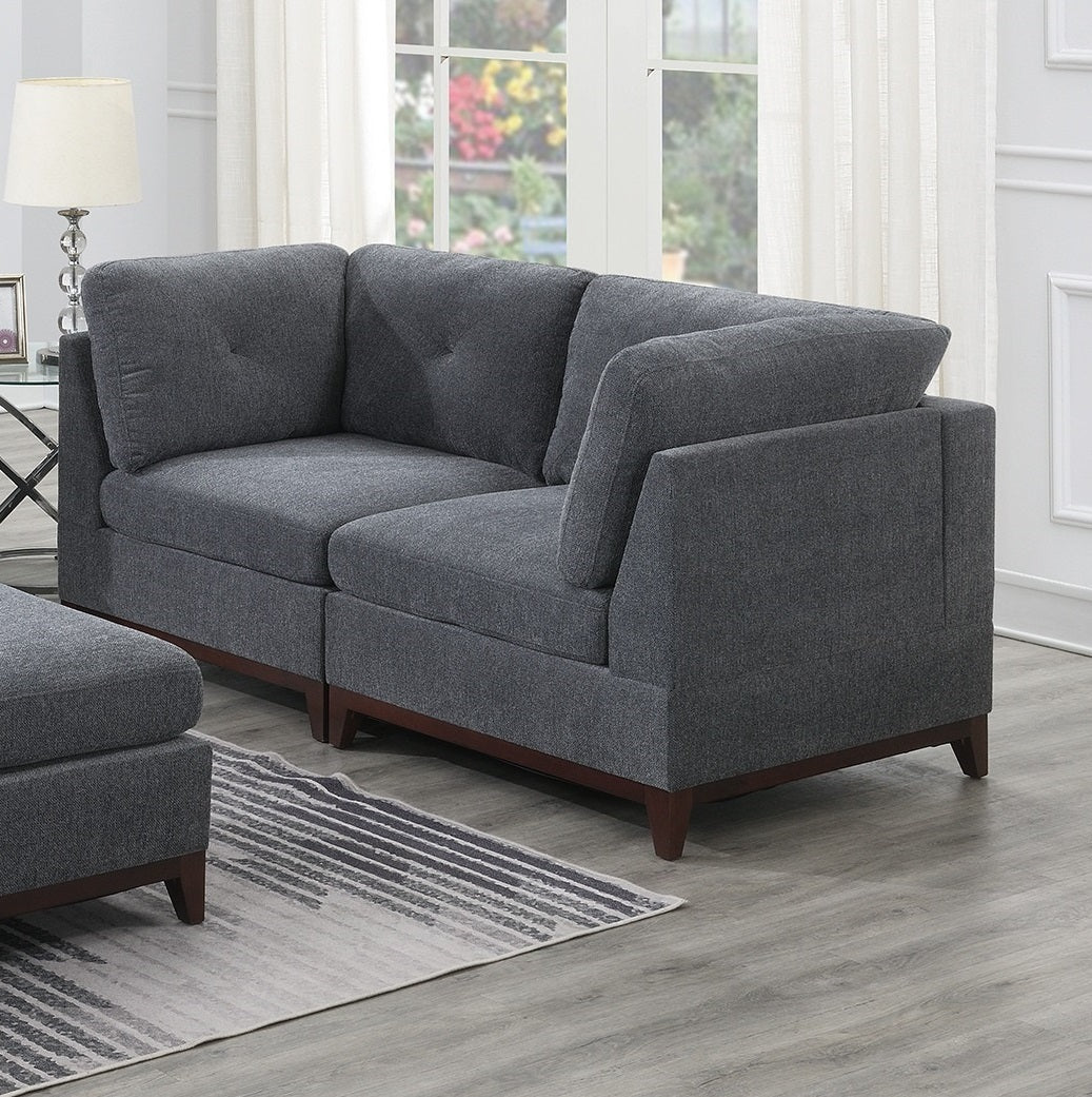 Ash Grey Chenille Fabric Modular Sofa Set 6pc Set Living Room Furniture Couch Sofa Loveseat 4x Corner Wedge 1x Armless Chair and 1x Ottoman Tufted Back Exposed Wooden Base | Home Elegance USA