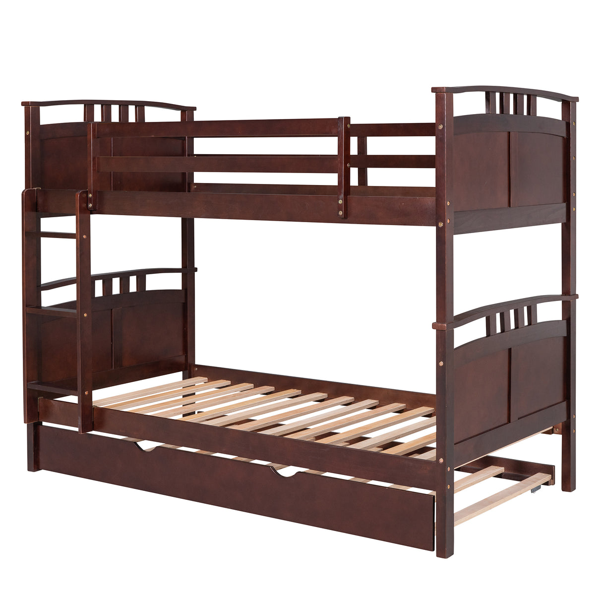 Twin-Over-Twin Bunk Bed with Twin size Trundle , Separable Bunk Bed for Bedroom - Espresso - Home Elegance USA