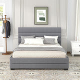 Queen Upholstered Platform Bed with Twin Size Trundle and Two Drawers,Grey - Home Elegance USA