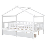 Full Size Wooden House Bed with Two Drawers, White - Home Elegance USA