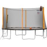 14FT Powder - coated Advanced Trampoline with Basketball Hoop Inflator and Ladder(Outer Safety Enclosure) Orange - W550S00014 - image - 2