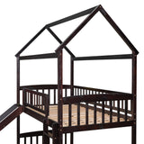 Twin Over Twin Bunk Bed with Slide, House Bed with Slide, Espresso(OLD SKU: LT000213AAP) - Home Elegance USA