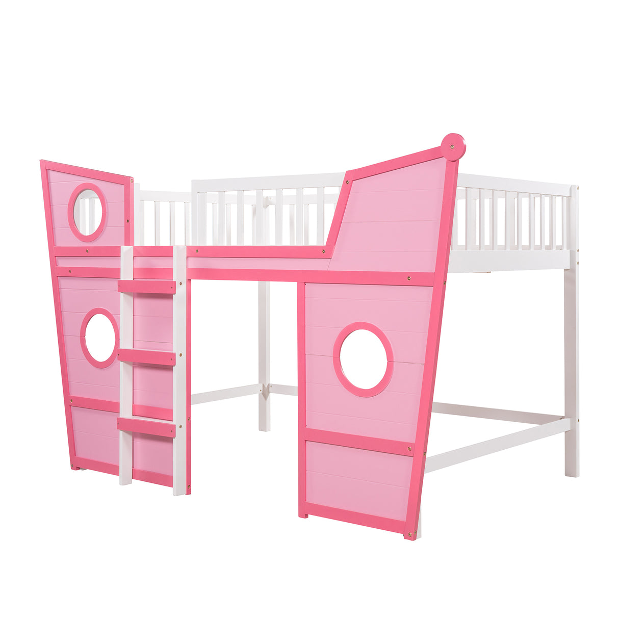 Full Size Boat Shape Loft Bed with Ladder-Pink - Home Elegance USA