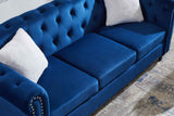 Sofa chair, with button and copper nail on arms and back, one white villose pillow, velvet Blue (38"x34.5"x30") Home Elegance USA