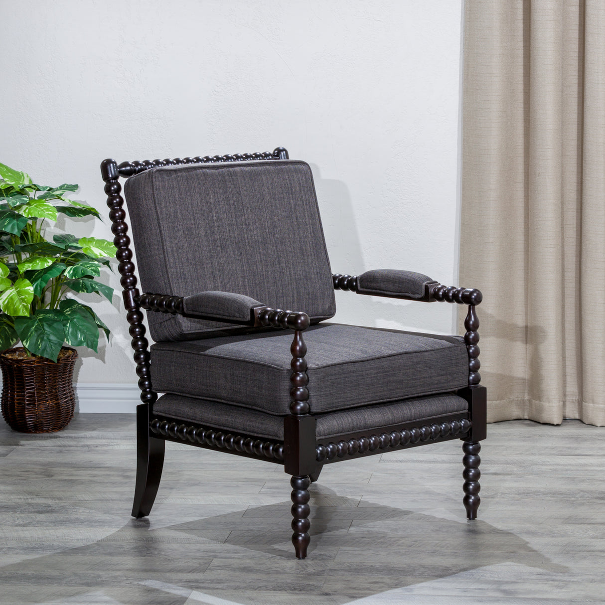 Spindle Chair, Espresso, Charcoal - Home Elegance USA