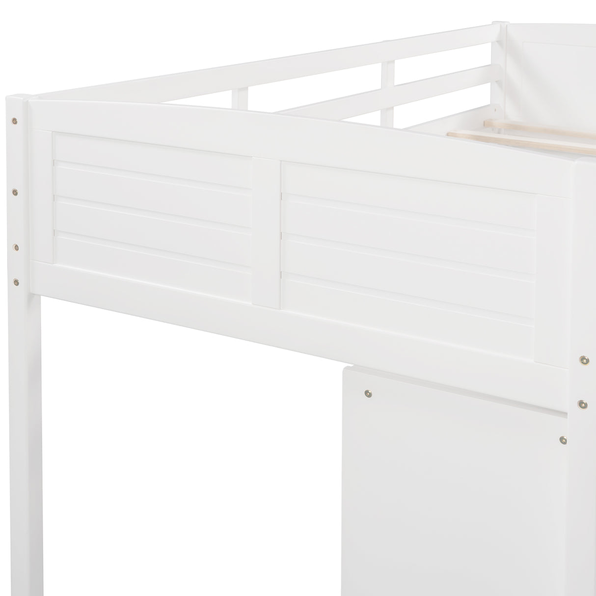 Low Twin Size Loft Bed with Cabinets, Shelves and Slide - White(OLD SKU :LP000503AAK)