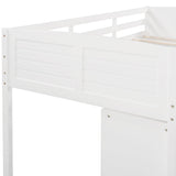 Low Twin Size Loft Bed with Cabinets, Shelves and Slide - White(OLD SKU :LP000503AAK)