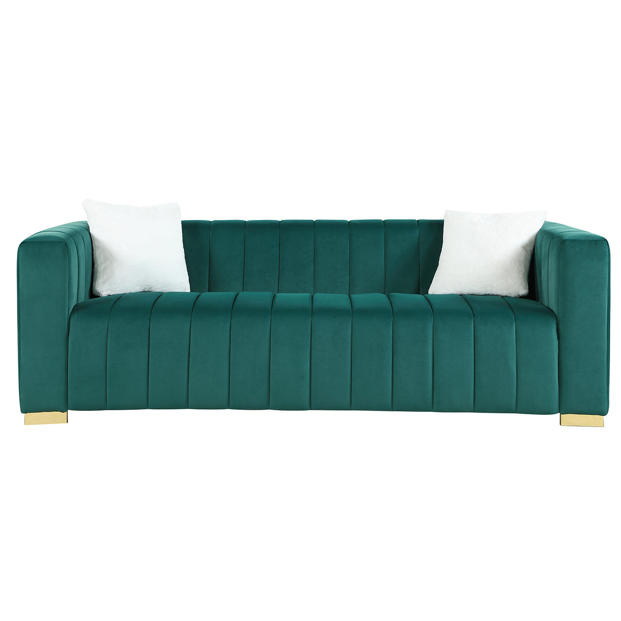 A modern channel sofa take on a traditional Chesterfield,Dark Green color,3 Seater | Home Elegance USA