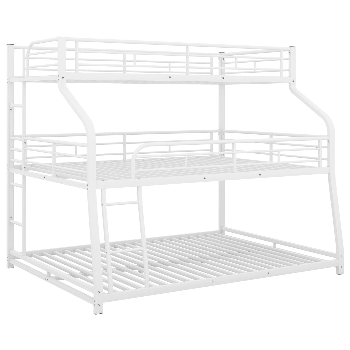 Twin XL/Full XL/Queen Triple Bunk Bed with Long and Short Ladder and Full-Length Guardrails,White - Home Elegance USA