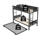 Twin over twin bunk bed with trundle (Wood Slat and Textilene Guardrail) - Home Elegance USA