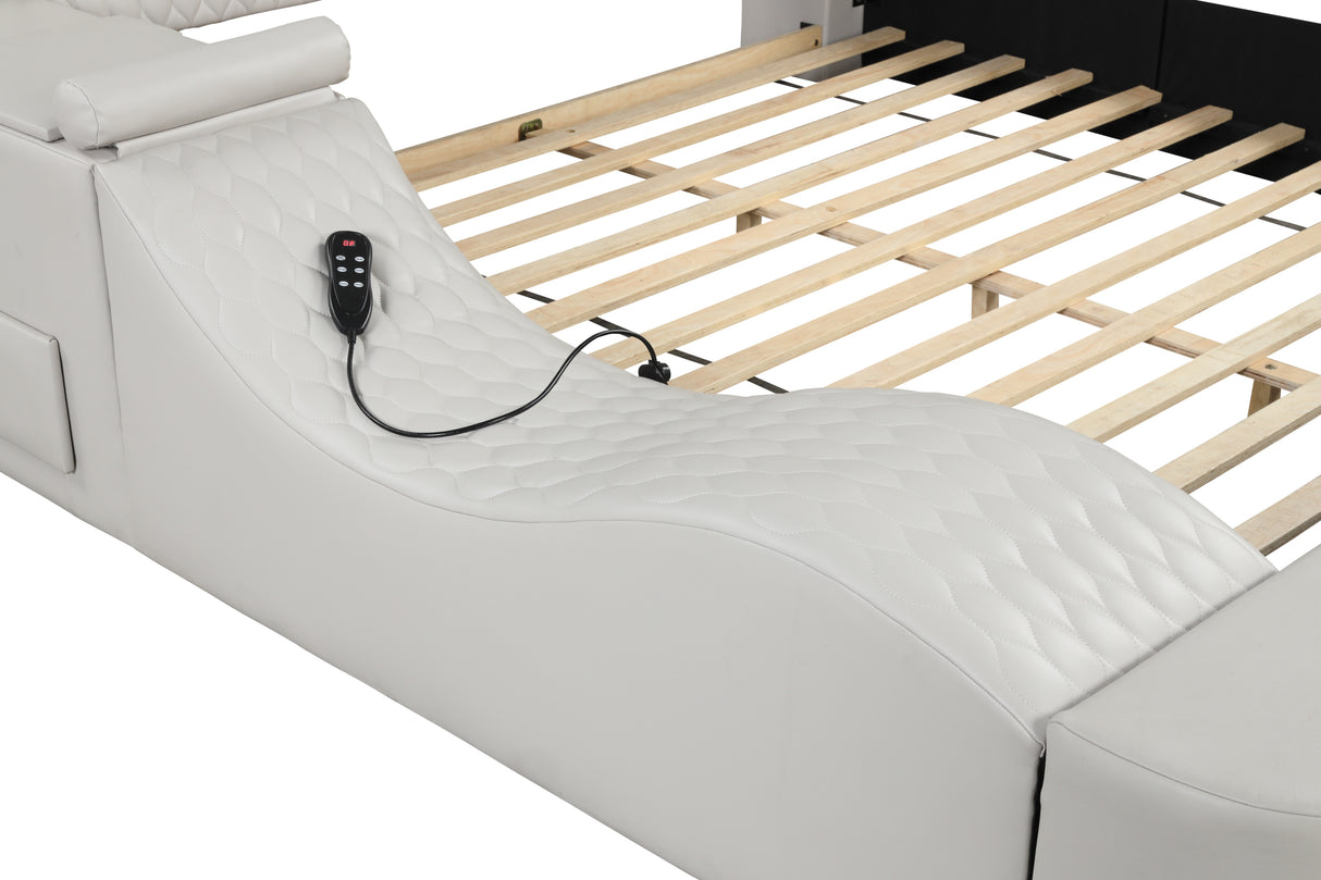 Zoya Smart Multifunctional King Size Bed Made with Wood in Ice - Home Elegance USA