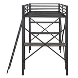 Twin Size Metal Loft Bed with Shelves and Desk, Black (Old SKU:SM001102AAB) - Home Elegance USA