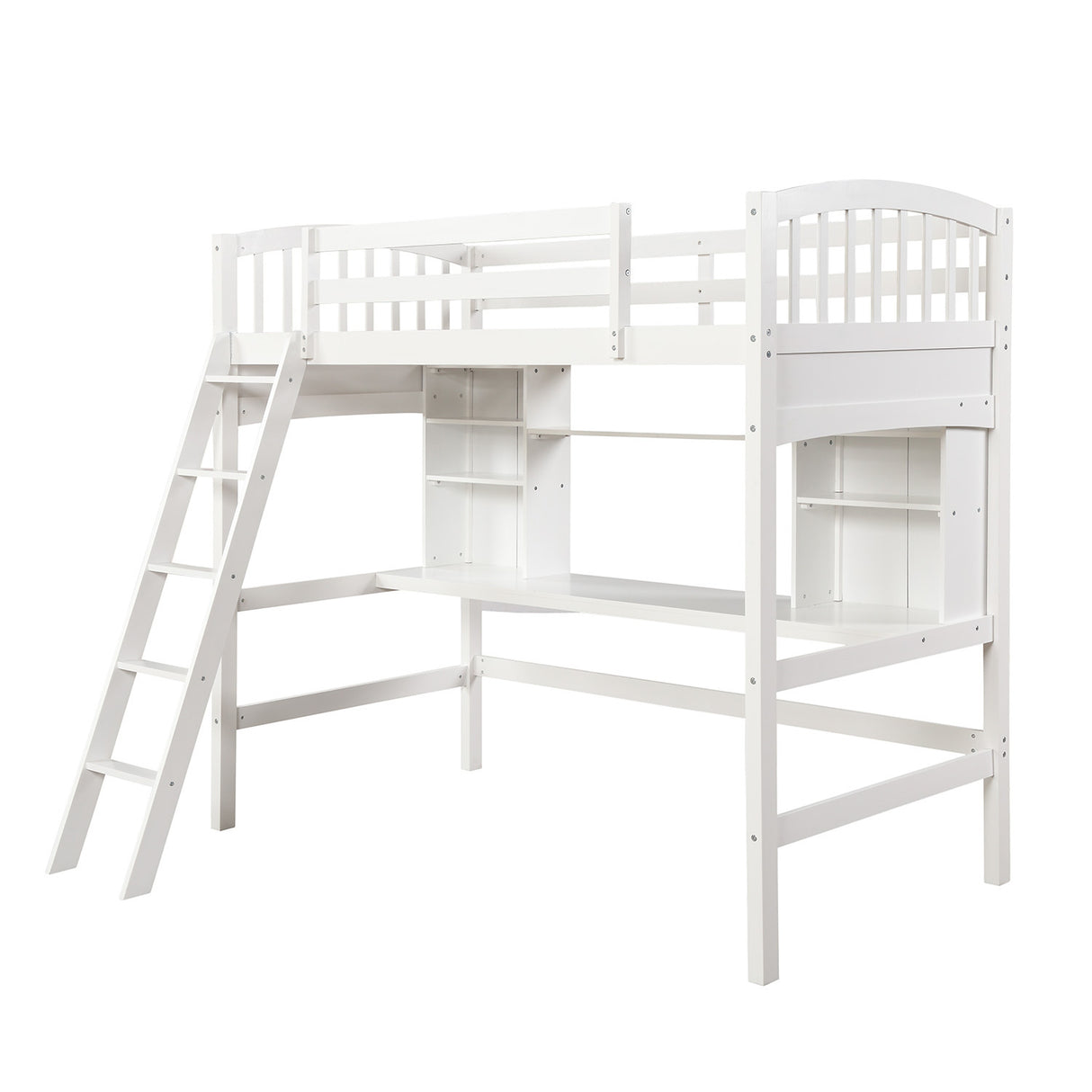 Twin size Loft Bed with Storage Shelves, Desk and Ladder, White(OLD SKU :LP000140KAA) - Home Elegance USA