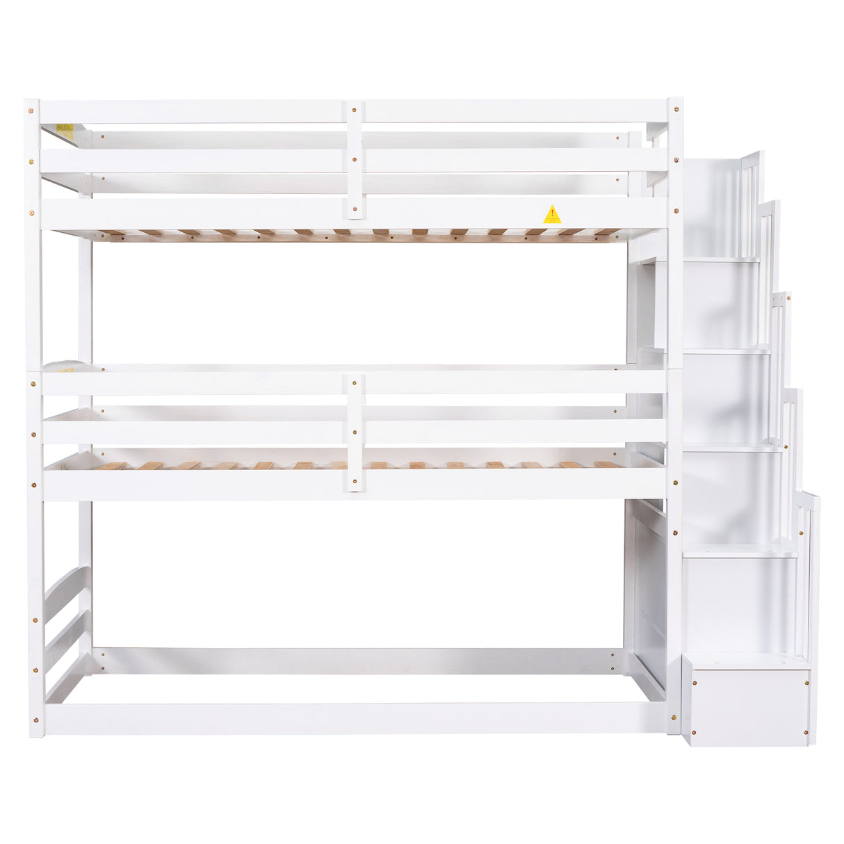 Twin Size Triple Bunk Bed with Storage Staircase,Separate Design,White - Home Elegance USA