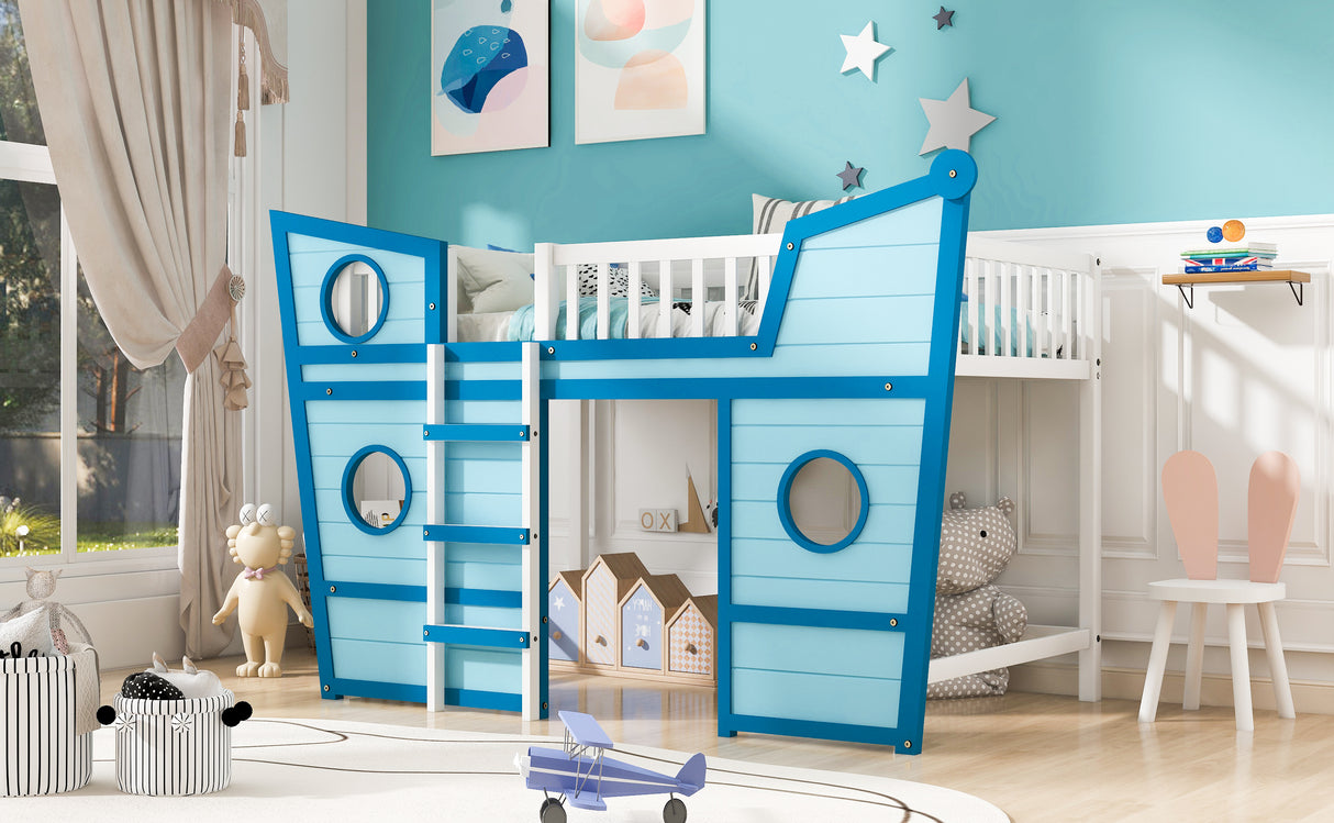 Full Size Boat Shape Loft Bed with Ladder-Blue - Home Elegance USA