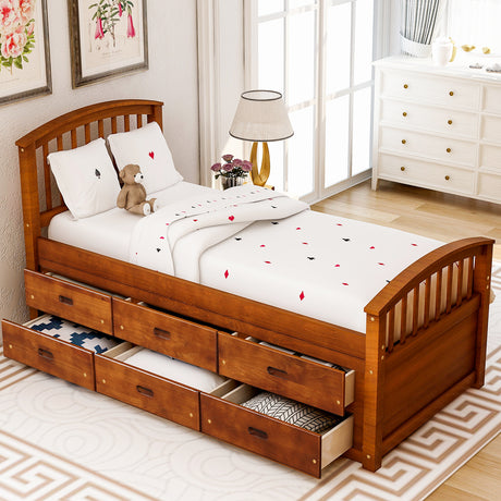 Orisfur. Twin Size Platform Storage Bed Solid Wood Bed with 6 Drawers - Home Elegance USA