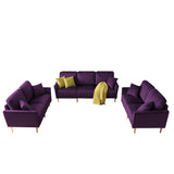 3 - Piece Sectional Sofa Set, Modern Velvet Upholstered Sofa Couch with Sturdy Metel Legs for Living Room, Apartment, 3 - Seater Sofa + 2 Piece Loveseat Sofa, Purple | Home Elegance USA