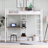 Twin Size Metal Loft Bed and Built-in Desk and Shelves,White（OLD SKU:WF280270AAK） - Home Elegance USA