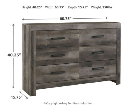 Wynnlow - Gray - 8 Pc. - Dresser, Mirror, Chest, King Crossbuck Panel Bed, 2 Nightstands - Home Elegance USA