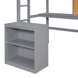 Twin size Loft Bed with Desk and Writing Board, Wooden Loft Bed with Desk & 2 Drawers Cabinet- Gray - Home Elegance USA