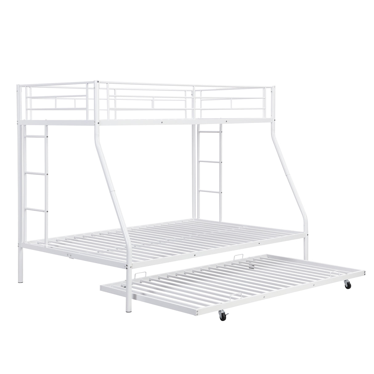 Twin over Full Bed with Sturdy Steel Frame, Bunk Bed with Twin Size Trundle, Two-Side Ladders, White - Home Elegance USA