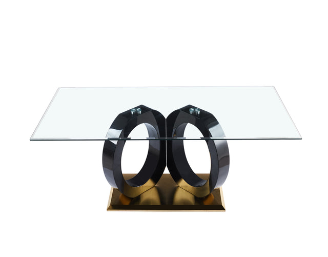 Modern Design Tempered Glass Dining Table with Black MDF Middle Support and Stainless Steel Base - Home Elegance USA