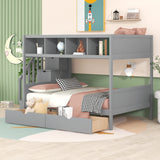 Twin over Full Bunk Bed with Shelfs, Storage Staircase and 2 Drawers, Gray - Home Elegance USA