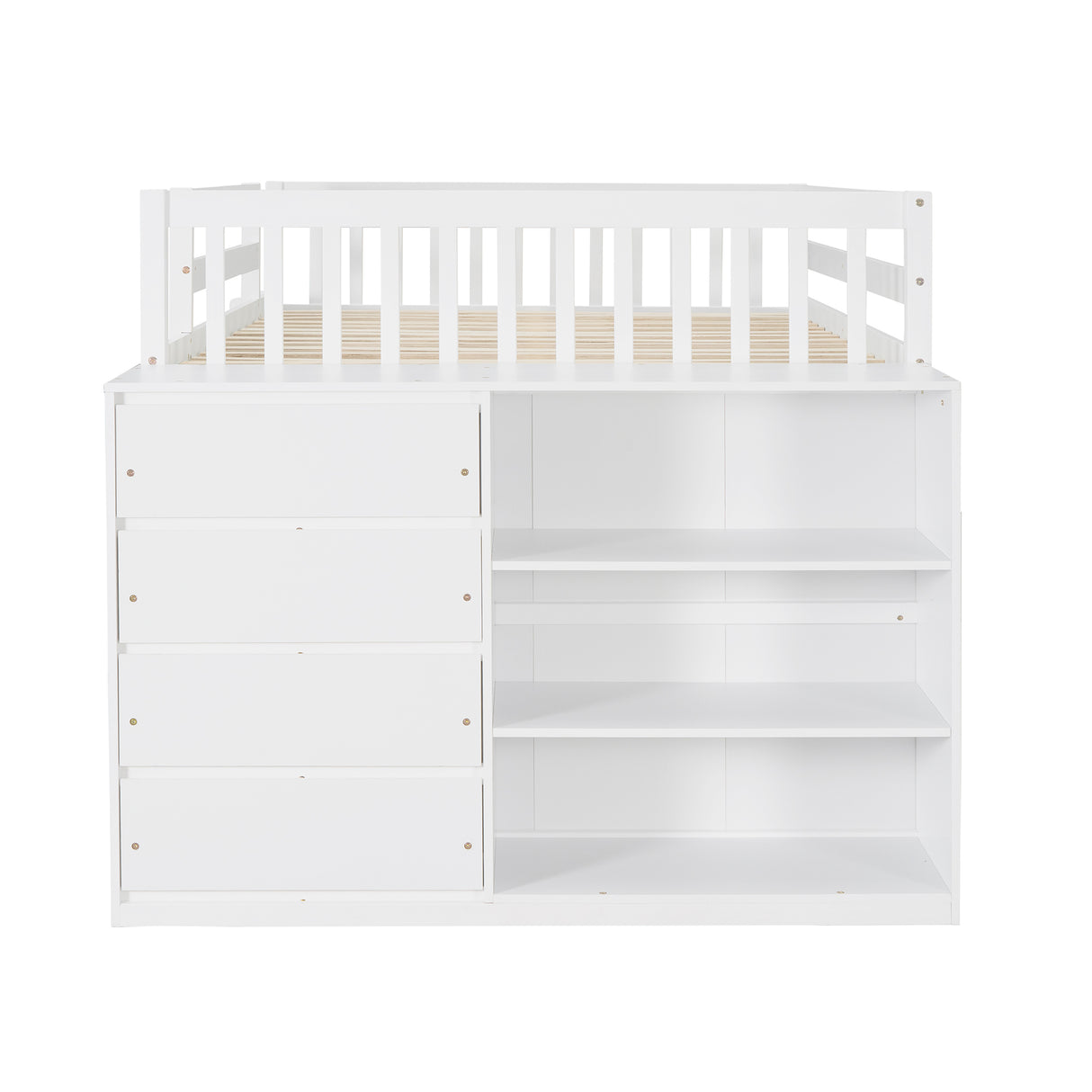 Full over Full Bunk Bed with 4 Drawers and 3 Shelves-White - Home Elegance USA