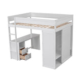 Wood Full Size Loft Bed with Wardrobes and 2-Drawer Desk with Cabinet, White - Home Elegance USA