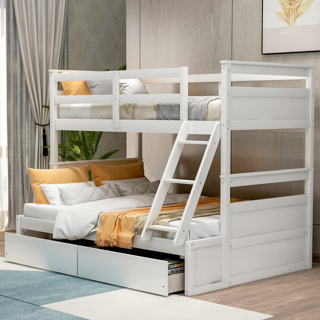 Twin over Full Bunk Bed with Storage - White(OLD SKU :LP000022AAK) - Home Elegance USA