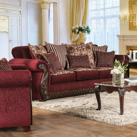 Tabitha - Sofa & Loveseat - Wine / Gold - Home Elegance USA