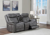 Transitional Console Loveseat - Gray Faux-Suede, Power Footrest, Power Headrest - Concealed Cupholders, Built-In Console - Comfortable and Durable Design Home Elegance USA