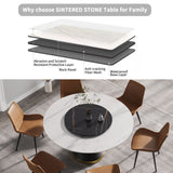 59.05"Modern artificial stone round black carbon steel base dining table-can accommodate 6 people-31.5"black artificial stone turntable - Home Elegance USA
