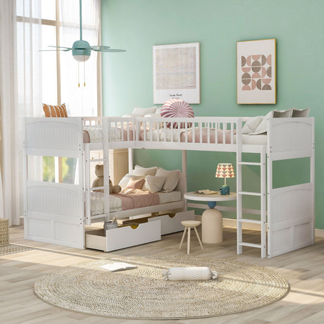 Twin Size Bunk Bed with a Loft Bed attached, with Two Drawers,White - Home Elegance USA