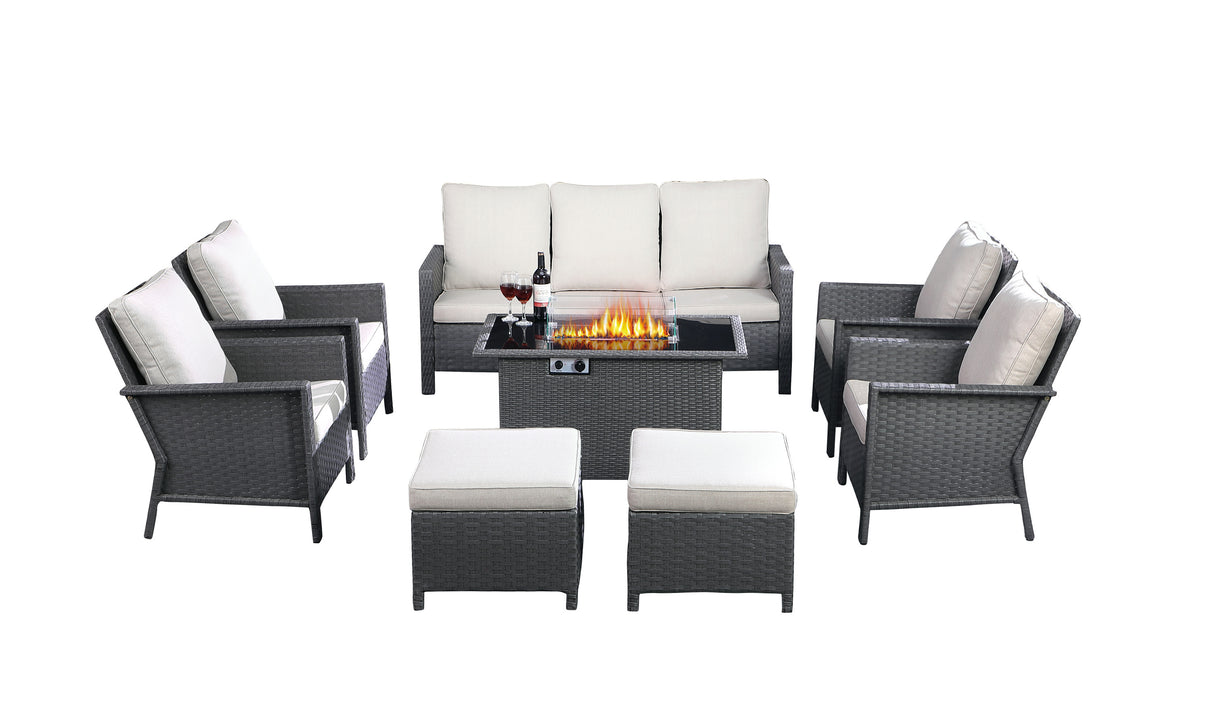 outdoor wicker sectional sofa set 1S+1S+1S+1S+3S+fire table