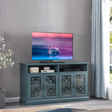 53” Wooden TV Console, Storage Buffet Cabinet, Sideboard with Glass Door and Adjustable Shelves, Console Table for Dining Living Room Cupboard, Dark Teal Home Elegance USA